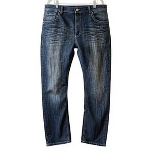 Jinzu Jeans Men's 42x32 Distressed Denim Straight Leg Dark Wash Jeans